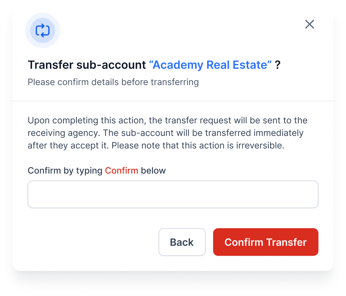 Conferma del trasferimento del sub-account